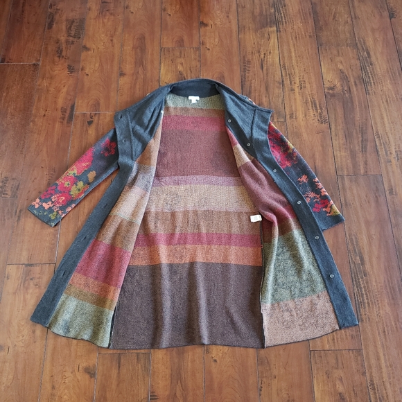 J Jill Madison Womens Cardigan Sweater Duster Knit Floral Boho Wool Alpaca Sz XS - Picture 8 of 12